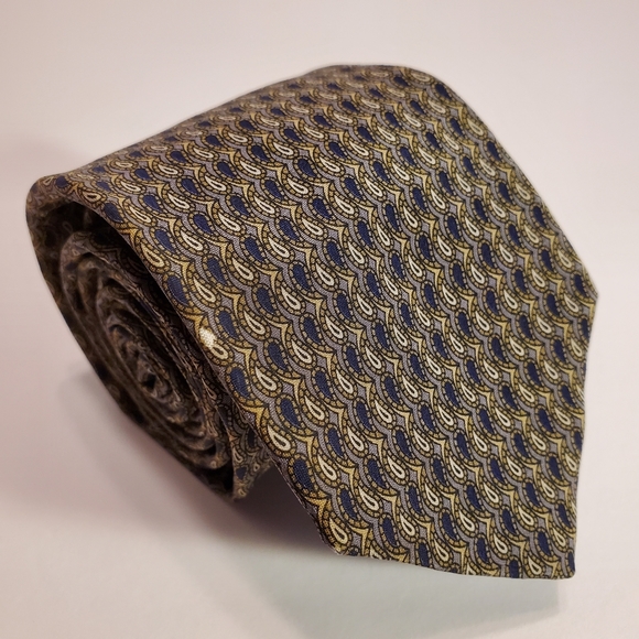 Salvatore Ferragamo Gray Green Geometric Silk Tie Made in Italy - Picture 1 of 7